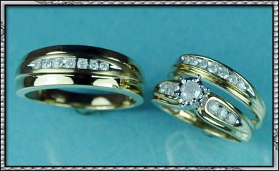 10K GOLD 0.66CT GENUINE DIAMOND WEDDING RING TRIO SET  