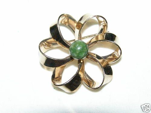 Vintage 4 Winard 12K GF & Jade Brooch/Pin  