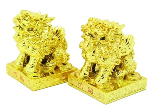 Pair Of Golden Feng Shui Chi Lin  