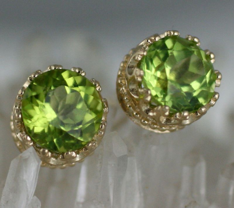 14K Yellow Gold GEM Peridot Stud Earrings 7mm 2.25ct  