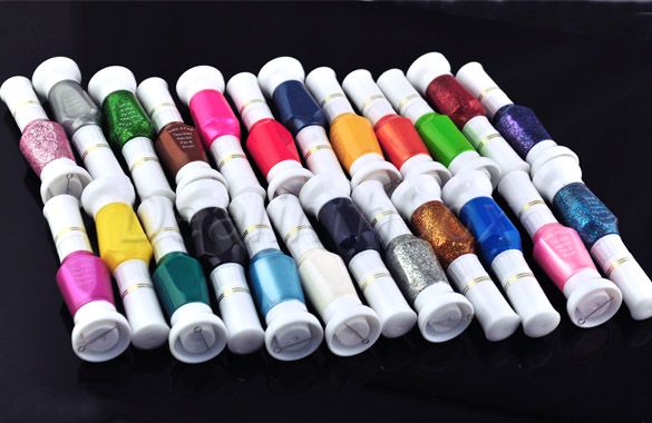 24 colors 2 Way Glitter Makeup Polish Nail Art Striper Pen +Varnish 