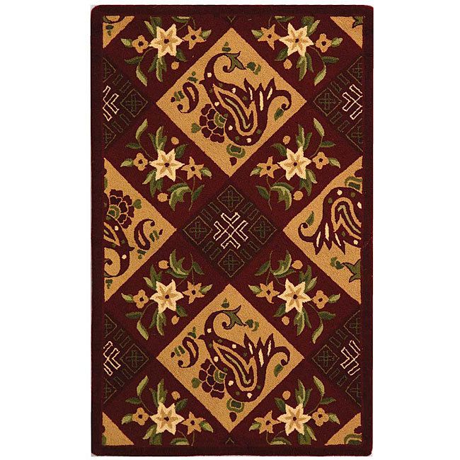 Hand hooked Burgundy/Ivory Wool Area Rugs 3 x 5  