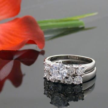 CARAT ROUND CUT CUBIC ZIRCONIA WEDDING ENGAGEMENT RING SET SIZE 5 