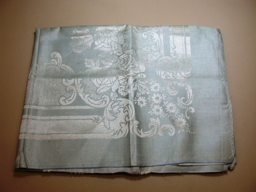 Vintage Damask Tablecloth ~ Blue White ~ 54 x 72  