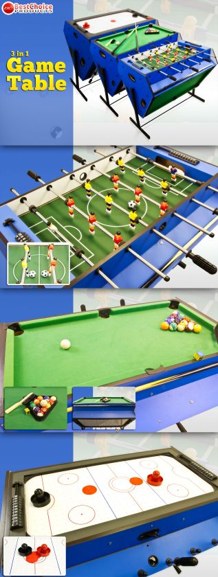 NEW 3 IN 1 AIR HOCKEY FOOSBALL BILLIARDS GAME TABLE SET  