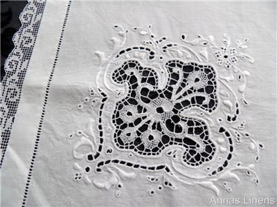 Vintage Italian Linen Table Cloth Needlelace Whitework  