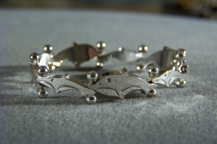 ANTIQUE STERLING SILVER BOLD DOLPHIN WIDE Link Bracelet  