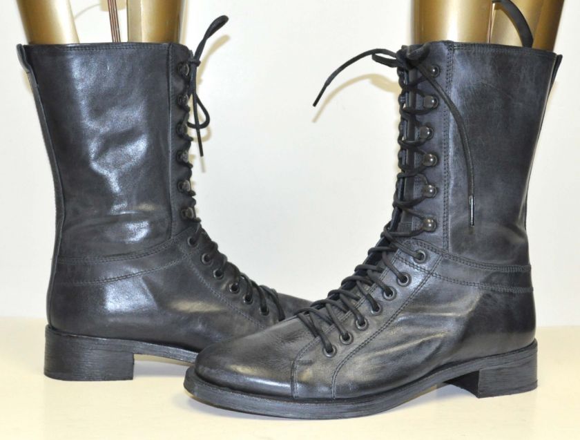 Aqua SHARON Black Lace Up Leather Boots Woman Size 39  