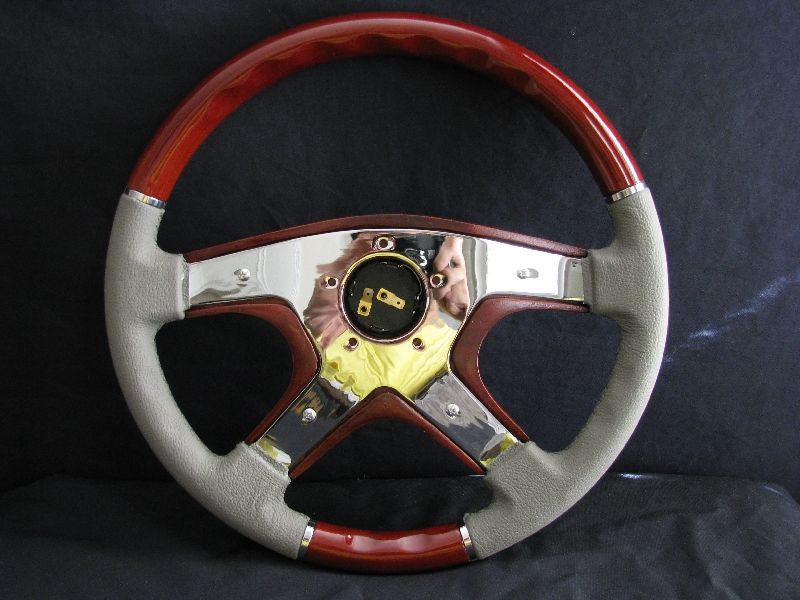 NEW 15 GRAY LEATHER WOOD GRAIN STEERING WHEEL  