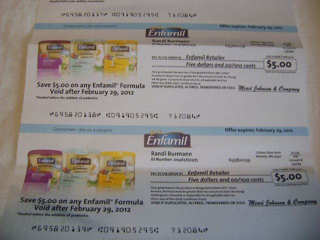 Enfamil Baby Formula COUPONS $5 each  