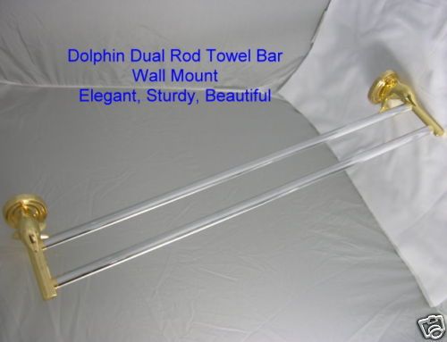 DOLPHIN DUAL BAR TOWEL BAR BATHROOM ACCESSORY SET BRASS  