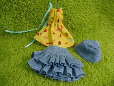 Barbie Momoko Doll Outfit Handmade Set 3 pcs top Casual Skirt & Hat 