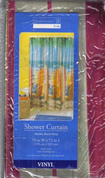  to our auctions. Up for bid we have a surf board shower curtain 