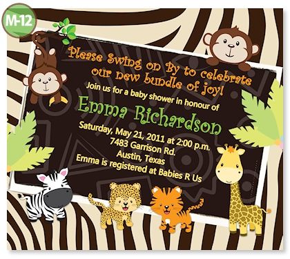   Tiger Giraffe Lion MONKEY Zebra Baby Shower INVITATIONS Unique  