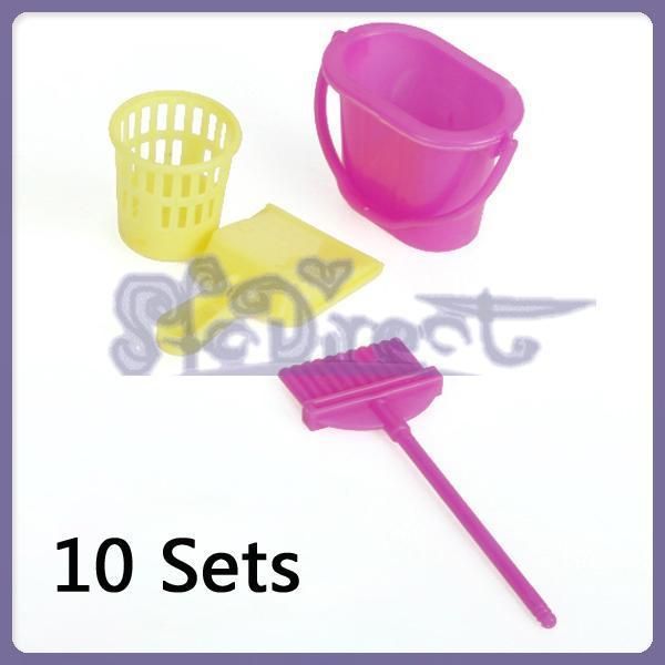 10 Sets Dollhouse Cleaning Supplies broom dustpan bucket wastebasket 