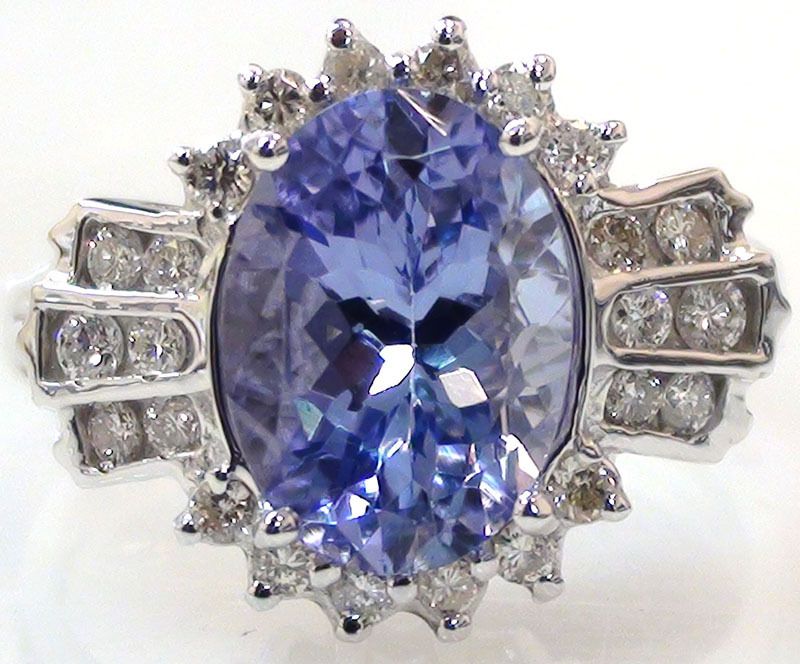   Oval IF Natural Tanzanite Diamond 14k White Gold Cocktail Ring  