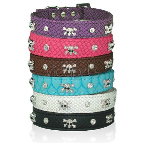 Rhinestone Crystal Skulls Dog Cat Pet Collar 5 colors  