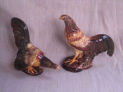 VTG Pair Hand Painted Ckicken/Rooster Figurines, Signed  