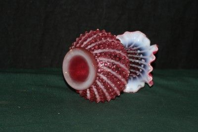 Beautiful Fenton Cranberry Glass Hobnail Swirl Opalescent Crested 7 