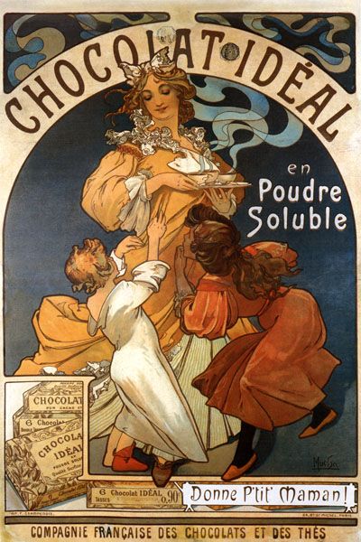 CHOCOLATE IDEAL CHOCOLAT BY MUCHA VINTAGE REPRO POSTER  