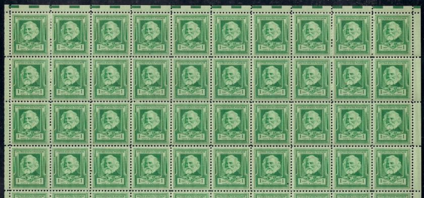 1940   HENRY W. LONGFELLOW   #864 Full Mint  MNH  Sheet  