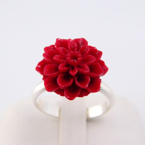   Lab Created Red Flower Genuine 925 Sterling Silver Fashion Ring Size 7