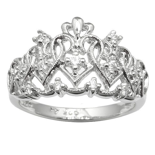 Sterling Silver Ladies CZ Crown Ring Size 8  