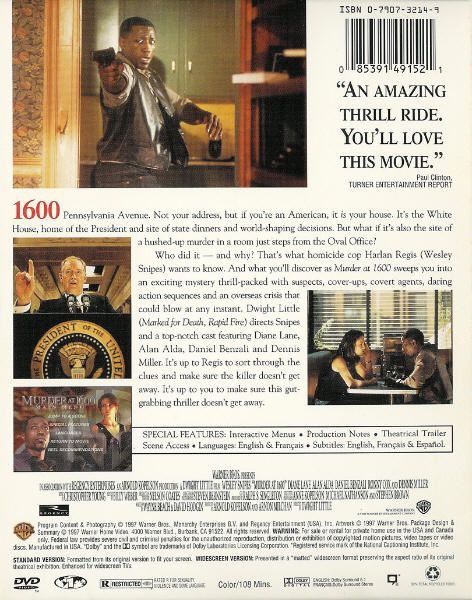 Murder At 1600   Diane Lane, Wesley Snipes   DVD 085391491521  