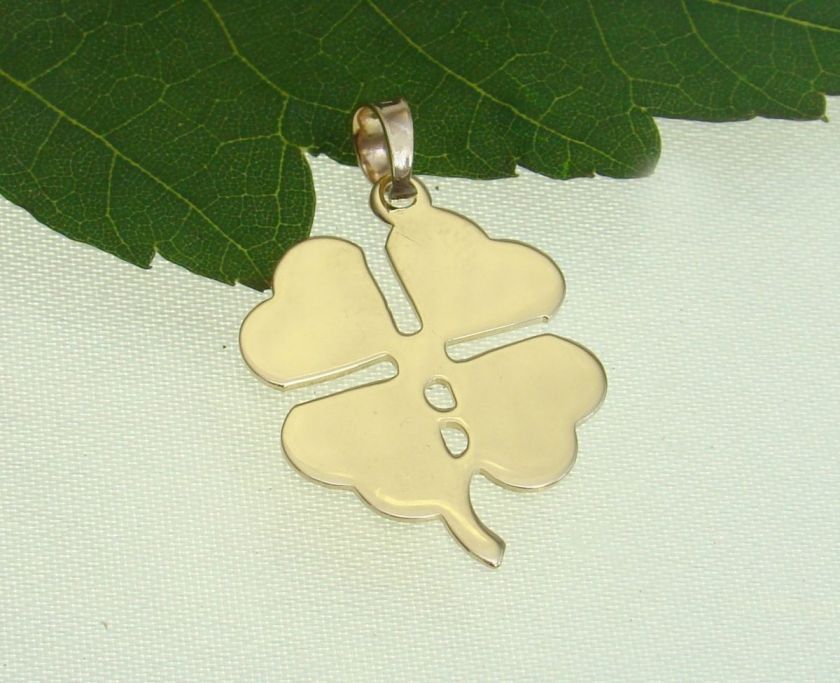 14K Yellow Gold Four Leaf Clover Pendant Charm  