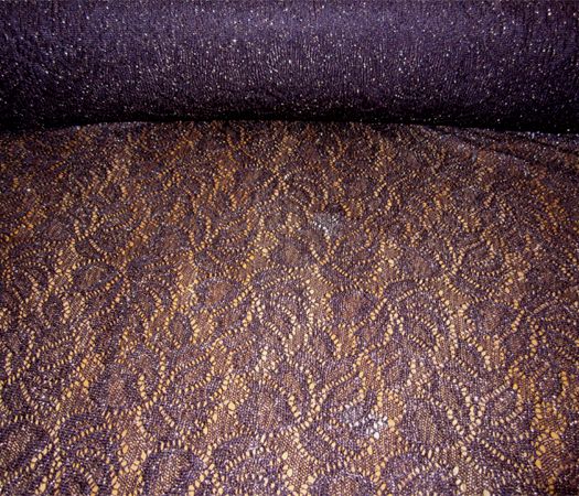 New Plum & Gold Metallic Floral Polyester Lace Fabric  