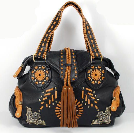 New Nicole Lee DADA, Large Woven Flowers Handbag, Blacks  