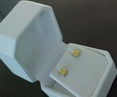 80ctw Princess Radiant cut CANARY cz 925 Stud EARRINGS  