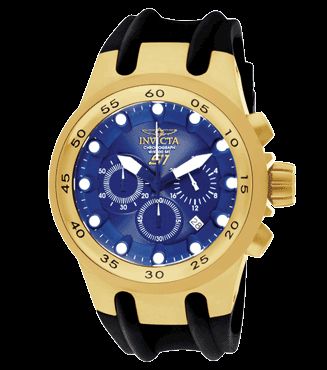 Invicta Mens 1510 S1 Aviation Blue Dial Black Rubber Strap Gold Plated 