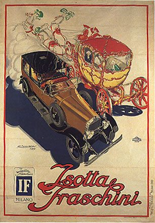 ITALY CAR CARRIAGE ISOTTA FRASCHINI MILANO REPRO POSTER  