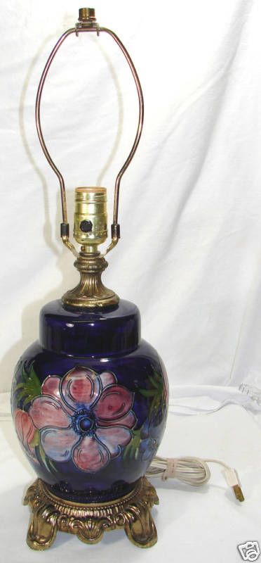 Vintage Moorcroft Pottery ANEMONE Lamp, Cobalt Blue  