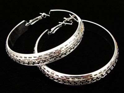 SILVER Dazzling Large Fashion HOOP EARRINGS  