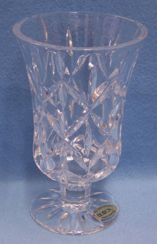 BLOCK FULL LEAD CRYSTAL OPEN HURRICANE VASE OLYMPIC CUT  