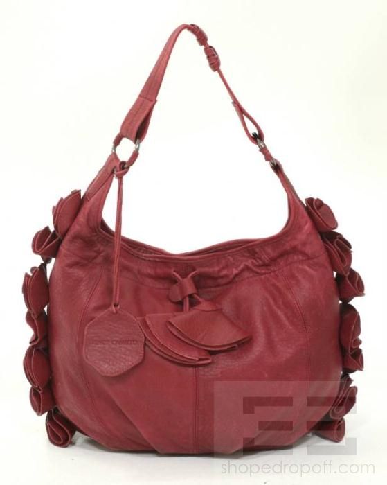 Vince Camuto Red Leather Rosette Hobo Bag  