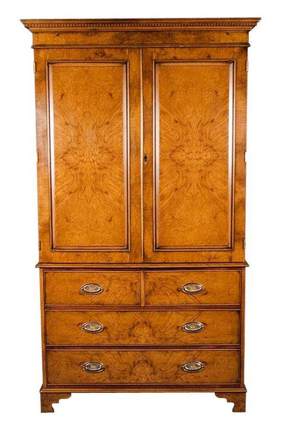 Antique Style Walnut Linen Press TV Cabinet  