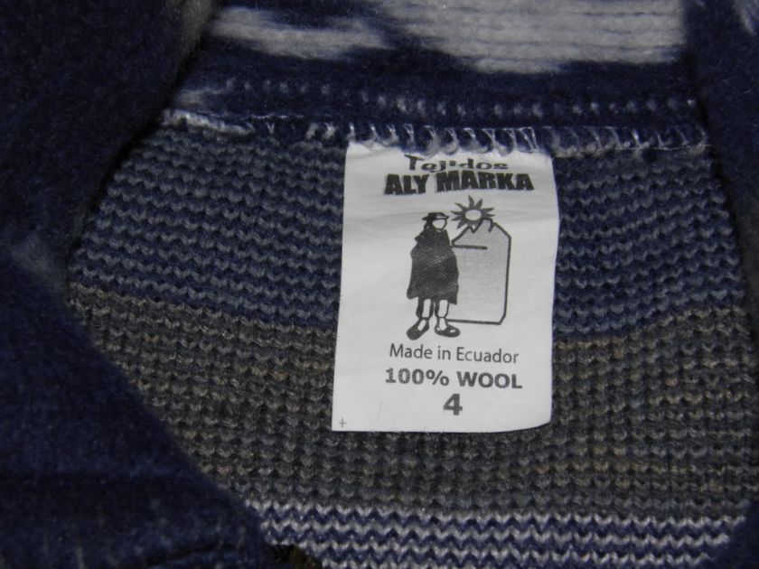 Youth SZ 4 Tejidos Aly Marka Jacket 100% Wool Blue White Gray Lamas 