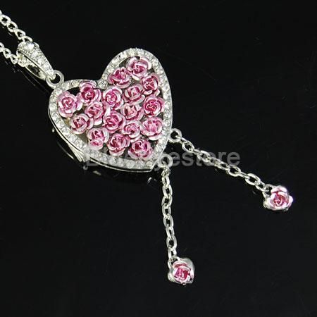 4GB Pink Heart Necklace USB 2.0 Flash Memory Pen Drive  