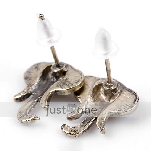 Retro Style Bronze Elephant Long Nose Stud Earrings  