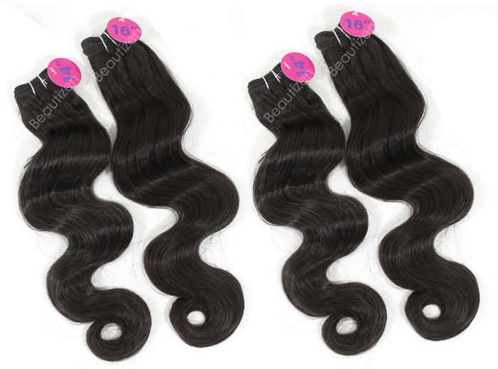   4MoreHair 4PCS Human Blend Weaving Hair OCEAN WAVE 14 & 16  