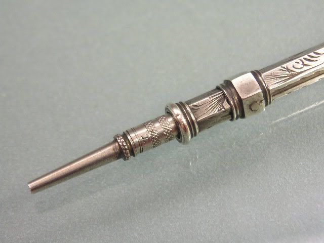   VINTAGE SILVER SLIDING PROPELLING PENCIL ENGRAVED HEXAGON SEAL END