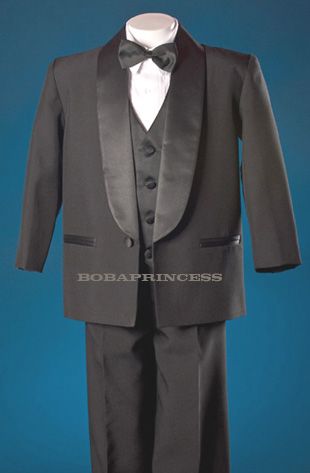 NEW RING BEARER BOY FORMAL 5 Pcs TUXEDO BLACK sz 5/6/7  