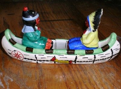 Vintage SALT PEPPER Set INDIAN CANOE CHIEF SQUAW Souvenir Michigan 