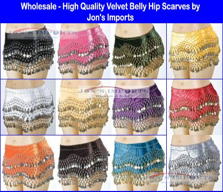 WHOLESALE LOT OF 5 VELVET BELLY DANCING HIP SCARVES  