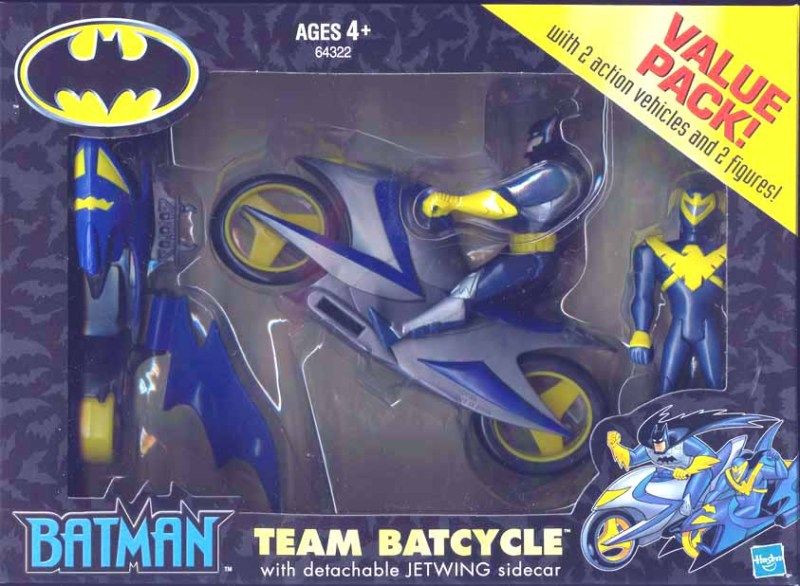 BATMAN TEAM BATCYCLE w/ JETWING SIDECAR WAL*MART  