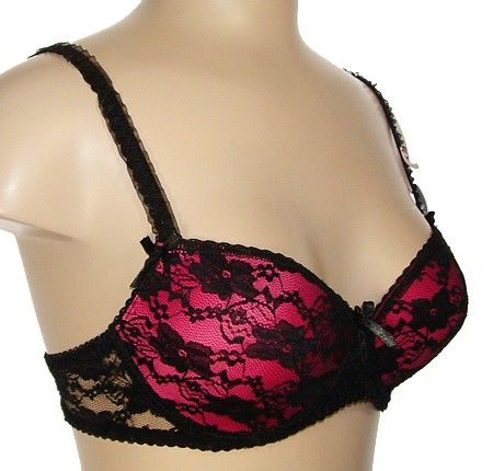 Bk/Pk 2 PC. ADORED LACE PUSH UP DEMI BRA THONGS SETS  32 40 A/B/C 