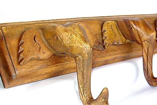 Thai Elephant Carving Coat Hat Hook Rack Wall Decor  